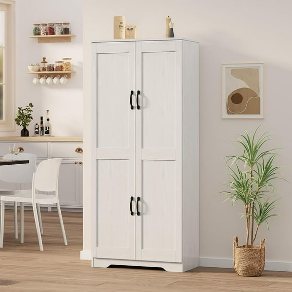 60" Tall Wood Storage Cabinet,Farmhouse Kitchen Pantry Cabinet with Adjustable Shelves & 2 Doors,Freestanding Cupboard,Versatile Storage for Kitchen Dining Room Bathroom
