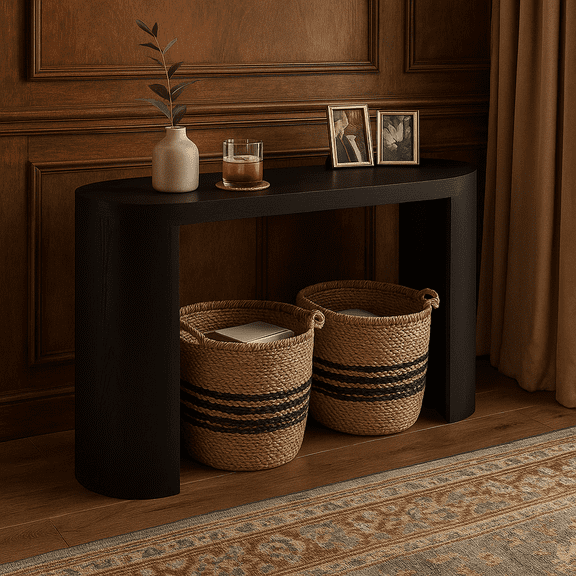 60'' Thick Top Entryway Table, Curved Legs, Support The Installation Of Inward-facing Or Outward-facing for Sofas, Entryway (Black)