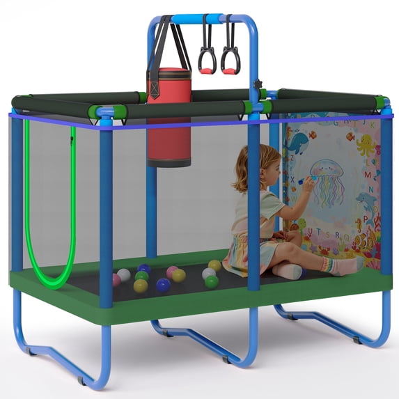 55'' Kids Trampoline for Kids, SEGMART Indoor Trampoline with Enclosure Net, Outdoor Mini Small Trampoline with Water Drawing Mat, Birthday Gifts for Boys and Girls Age 3+, 220LBS Capacity