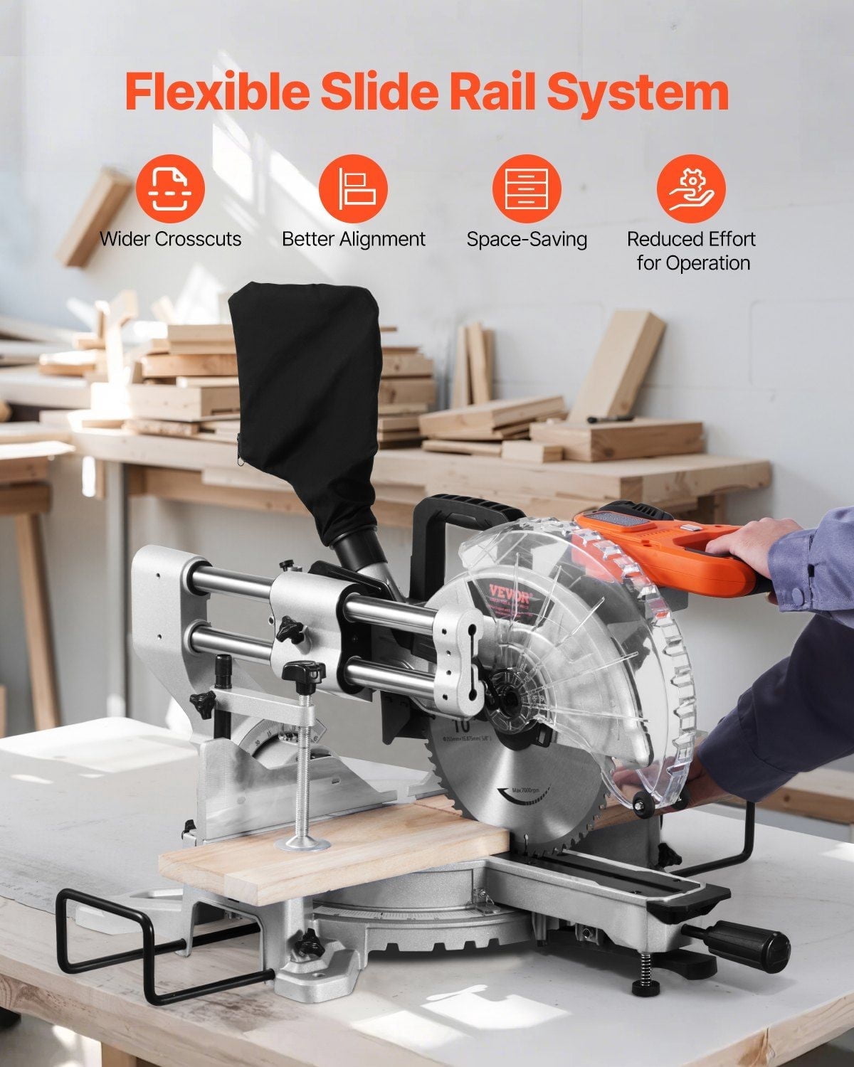 60-Tooth *10-Inch Sliding Miter Saw* with 15 Amp Power, Corded Electric, Double Bevel for Accurate Cuts