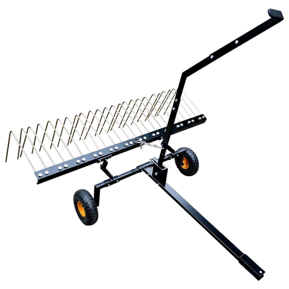 60" Tow Behind Dethatcher for Lawn Tractors & ATVs, 24 Heavy-Duty Steel Tines, Adjustable Lift Handle, Tow Behind Pine Straw Rake