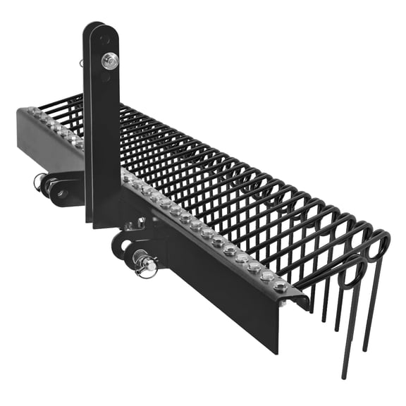 60 in Tow-Behind Garden Rake with Adjustable Tines – Powerful Lawn Cleaner for Tractor Use, Efficient Debris Collection, Perfect for Large Yards and Farms, Black