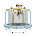 thumbnail image 1 of 55" Trampoline with Enclosure for Kids, SEGMART Indoor Outdoor Toddler Trampoline with Basketball, Indoor Outdoor Kids Trampoline with Basketball Hoop, Small Round Trampoline for Boys Girls, 1 of 8