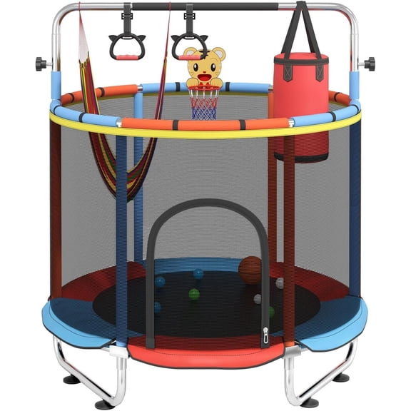 60" Trampoline for  with Enclosure Net,  Trampolines Indoor | 500lbs Capacity Trampolines Indoor & Outdoor, 5ft  Trampoline with Adjustable Gymnastic Bar,  for Boys & Girls