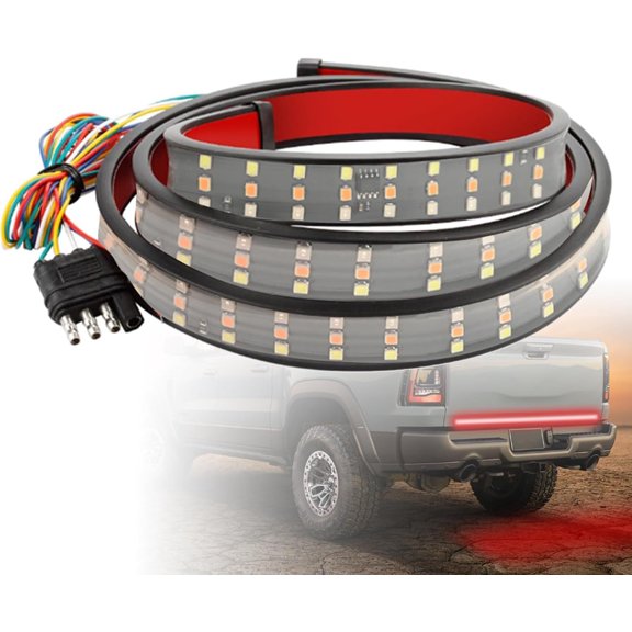 60" Triple Row LED Tailgate Light Bar for SUV RV , 6 Functions Red White Reverse Yellow Turn Signal Flashing Running Light