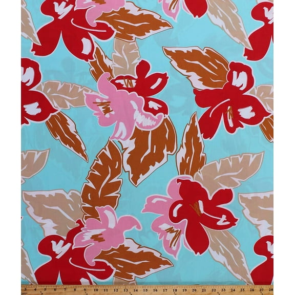 60" Tropical Hawaiian Flowers Hibiscus Bold Floral Large Scale Leaf Leaves Aqua Cotton Fabric Print by the Yard (8447M-4M)