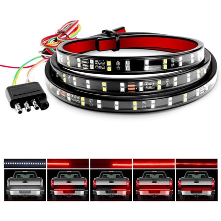 60" Truck Tailgate Bar Double Row LED Flexible Strip Running Turn Signal Brake Reverse Tail Light,Red/White,No-Drilling