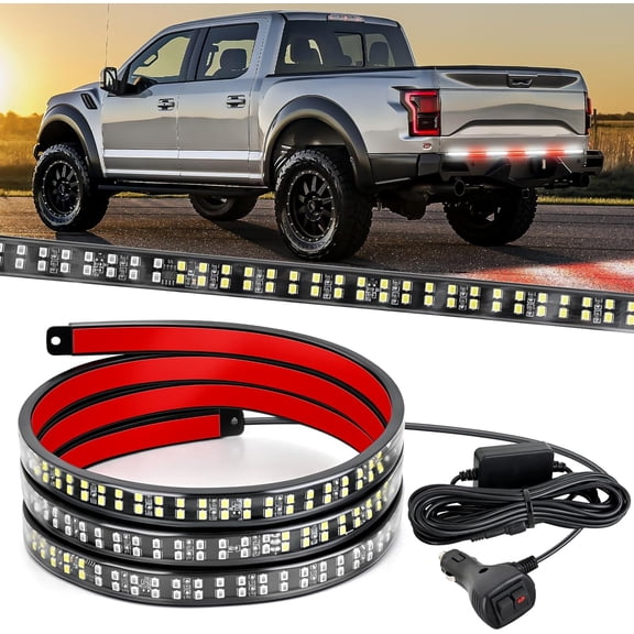 60" Truck Tailgate Light Bar 108 LED Single Row Light Strip with Red Running Brake Lights Turn Signal White Reverse Light