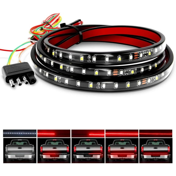 60" Truck Tailgate Light Bar 108 LED Single Row Tailgate Light Strip with Red Running Brake Lights Turn Signal White Reverse Light