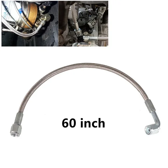60" Turbo Oil Feed Line Steel Braided PTFE Line 4AN 90 Straight Hose End Teflon