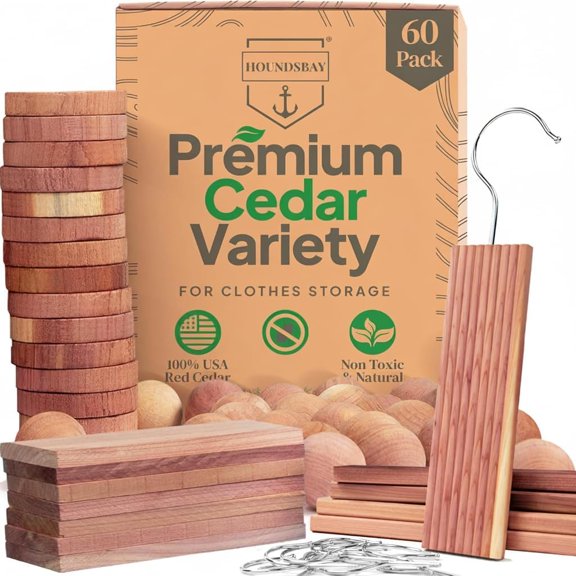 60 Variety Pack - Cedar for Closets - Moth Balls Alternative for Clothes Storage - Fabric Protection Hang-Ups - Natural Hanger Rings - Freshner for Clothes Storage