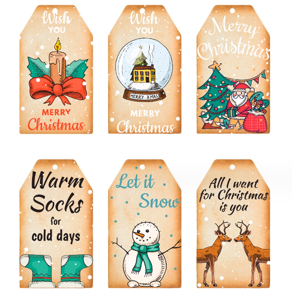 60 Vintage Christmas Gift Tags, Christmas Gift Tags with String