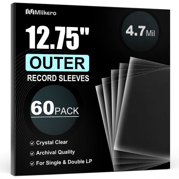 60 Vinyl Record Sleeves Outer, 4.7 Mil Crystal Clear Vinyl Protective Sleeves, 12.75'' x 12.75'' Record Sleeve Compatible with Single and Double LP Album Covers