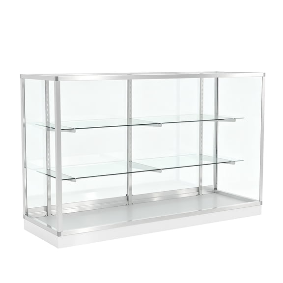 60W * 20D * 38H - Full Vision Showcase - Retail Glass Display Case With Silvery Aluminum Frame And Led Lights