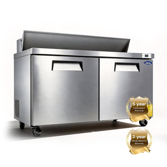 60" W Commercial Sandwich Salad Prep Table Refrigerator for Restaurant Bar Shop, Stainless Steel Sandwich Prep Table with 16 Pans, 18 Cu.Ft Capacity, Auto Defrost, Digital Temp Control, Low Noise
