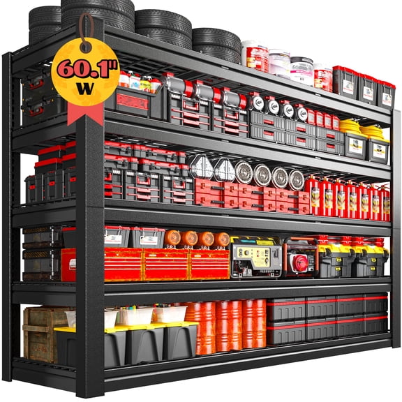 60"W Garage Shelving, 5-Tier Heavy Duty Storage Shelves Load 3125LBS, Adjustable Metal Shelving Unit for Storage Rack, 60.1"W x 24.1"D x 72"H, Black