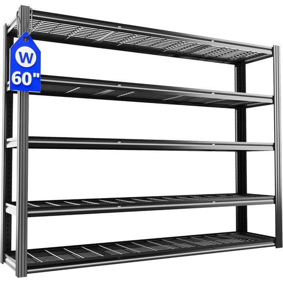 60" W Garage Shelving Heavy Duty Metal Shelving 3030LBS Storage Shelves Adjustable 5 Tier Metal Shelves for Storage Industrial Shelves for Garage, Warehouse, 24." D x 60'' W x 72'' H
