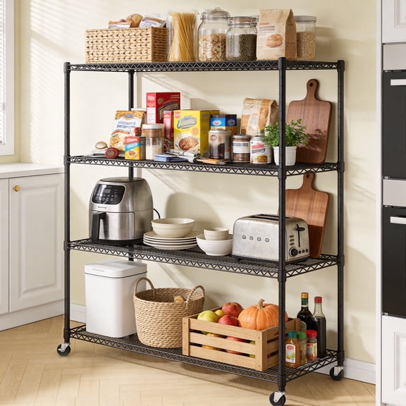 melmine 60"W Heavy Duty Rolling Storage Shelves with Wheels,2500lbs Wire Shelving Unit, Adjustable Metal Storage Rack for Garage,Kitchen,Pantry & Laundry Room