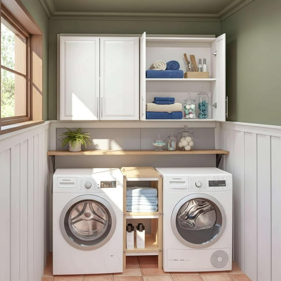 60" W Laundry Room Wall Cabinet with Adjustable Shelf,Wall Mounted Kitchen Cabinets with Two Shaker Doors,Upper Storage for Laundry Room, Bathroom, Kitchen