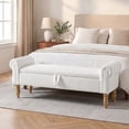 thumbnail image 1 of 60''W Storage Ottoman Bench with Arms, Corduroy Large Storage Bench for King Bed, Upholstered End of Bed Bench, for Bedroom, Entryway, Living Room, White, 1 of 10