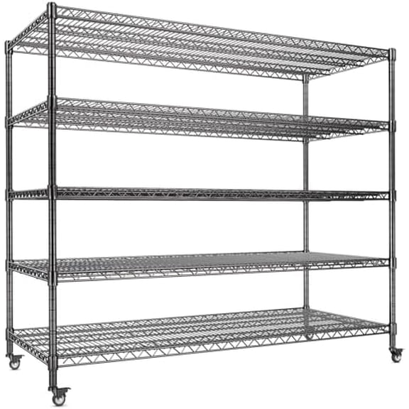 60 W Storage Shelves Heavy Duty | 5 Tier Wire Shelving | 3500 LBS Metal Shelving | Garage Shelving Units and Storage | Rolling Wire Rack with Wheels | Adjustable Layer Height | 60W24D72 H