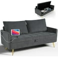 thumbnail image 1 of 60" W Velvet Loveseat Sofa Couch with Storage, Small Love Seat Couches for Bedroom, Living Room, Office, Dorm, Comfy Cushion, 2 USB Charging Ports, Dark Grey, 1 of 6