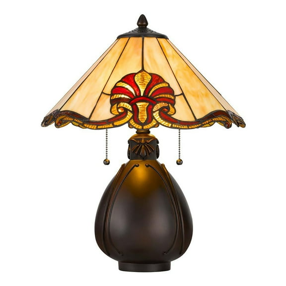 60 W X 2 Tiffany Table Lamp With Pull Chain Switch With Resin Lamp Body
