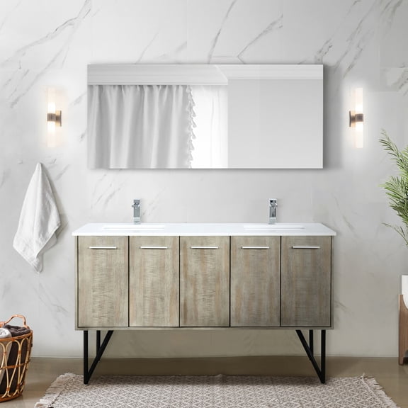60" W X 20" D Rustic Bath Vanity With Marble Top, Included Faucet And 55" Mirror - Build Quality Assurance 60 In. 20 Countertop, Rose Gold Faucet, 55 Elegant Detail