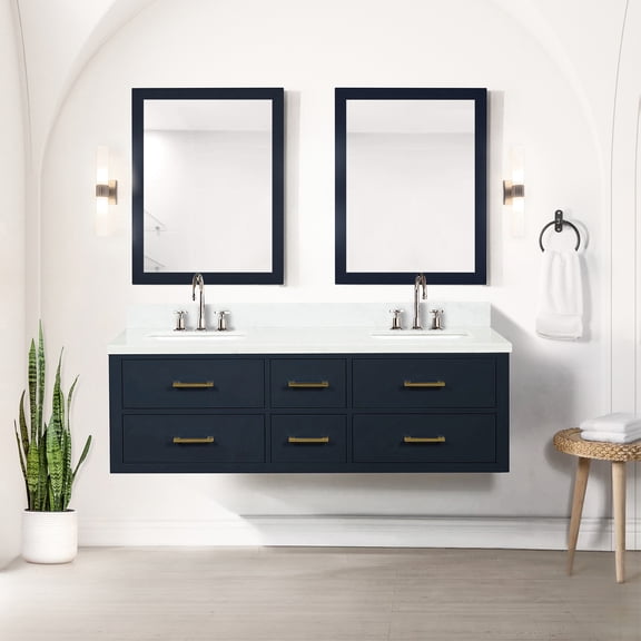 60" W X 22" D Blue Double Bath Vanity Featuring Quartz Top - Solid Wood Build Soft Close Mechanism Fully Assembled Bathroom Unit Shop 60 In. 22 With Surface Frame Feature Components Store