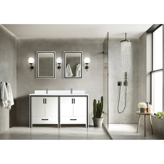 60" W X 22" D White Bath Vanity With Quartz Top And Mirrors - Soft Close Drawer Function, Ample Storage Cabinets Double 60 In. 22 Top, Included, Close, Two Drawers & For