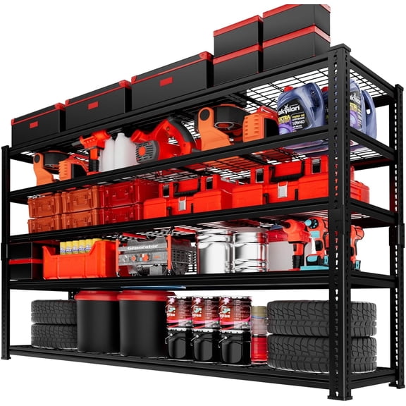 60"W x 24"D x 78"H Heavy Duty Metal Storage Rack, 5-Tier Adjustable Garage Shelf for Kitchen, Laundry Room, Pantry, Warehouse Black