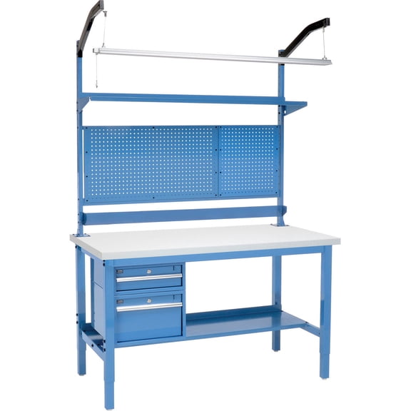 60"W x 30"D Workbench, 1-1/4" Thick ESD Laminate Square Edge Complete Bench, Blue