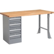 60W x 30D Workbench, 1-3/4 Square Edge Maple Top, 4 Drawer/Open Leg