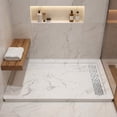 thumbnail image 1 of MORVANO 60"W x 32"D Rectangle Shower Base Pan, Marble-Look Acrylic with Anti-Slip Texture & Stainless Steel Linear Drain Cover, 1 of 10
