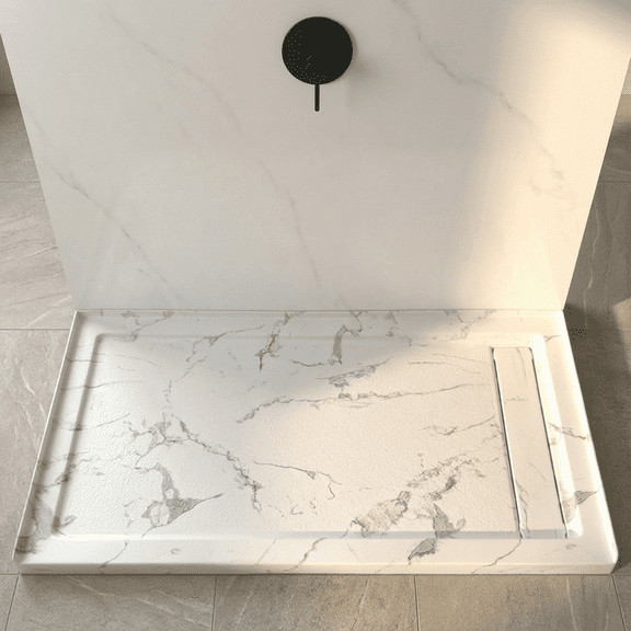 MORVANO 60"W x 32"D Rectangle Shower Base, Marble-Look Acrylic with Anti-Slip Texture