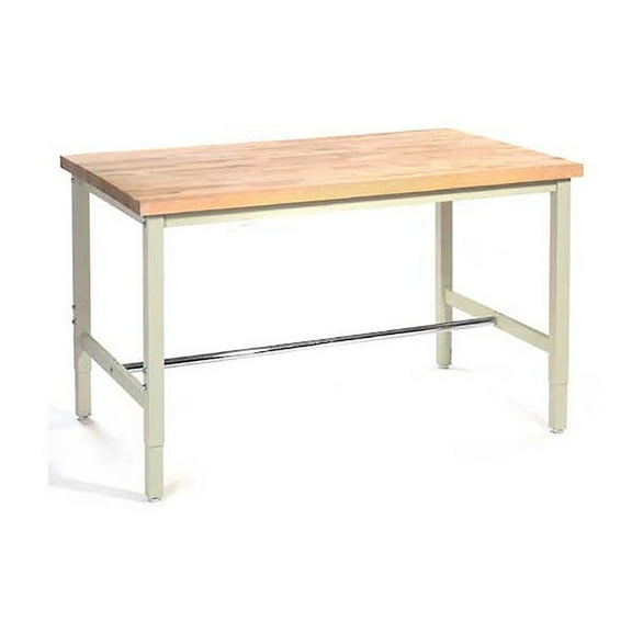 60"W x 36"D Adjustable Height Workbench, 1-3/4" Thick Maple Top Safety Edge, Tan