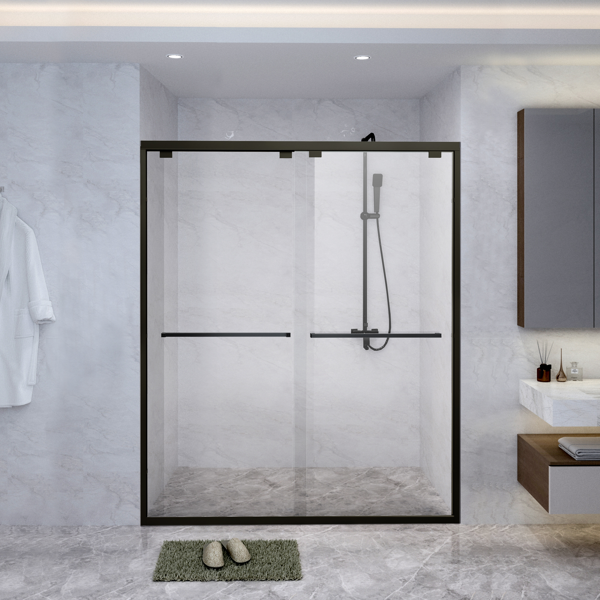 60" W x 72" H Double Sliding Bypass Shower Doors Reversible Double