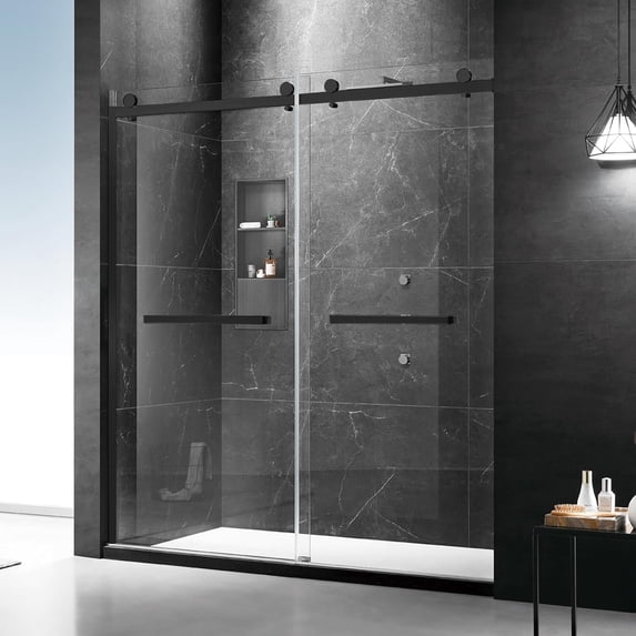 60'' W x 74'' H Framed Shower Door with Bypass and Single Sliding Options, 5/16" (8mm) Clear Tempered Glass, hardware in Black