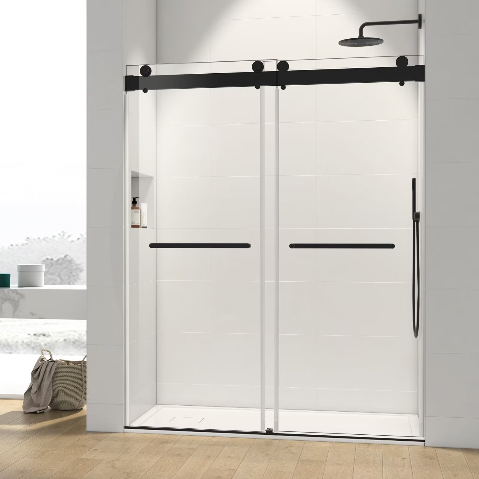 60"W x 76"H Double Sliding Shower Doors, Frameless Glass Doors with
