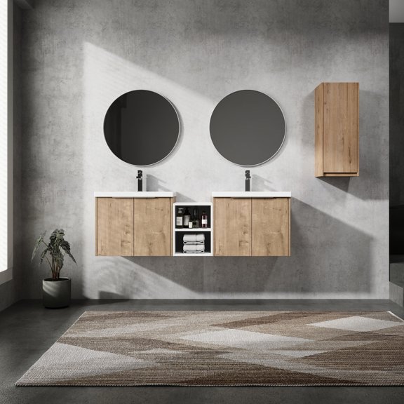 60" Wall - Mounted, Modern Design - Solid Metal Handles, Soft - Closing Doors - Bathroom - Upgrade Your Bathroom