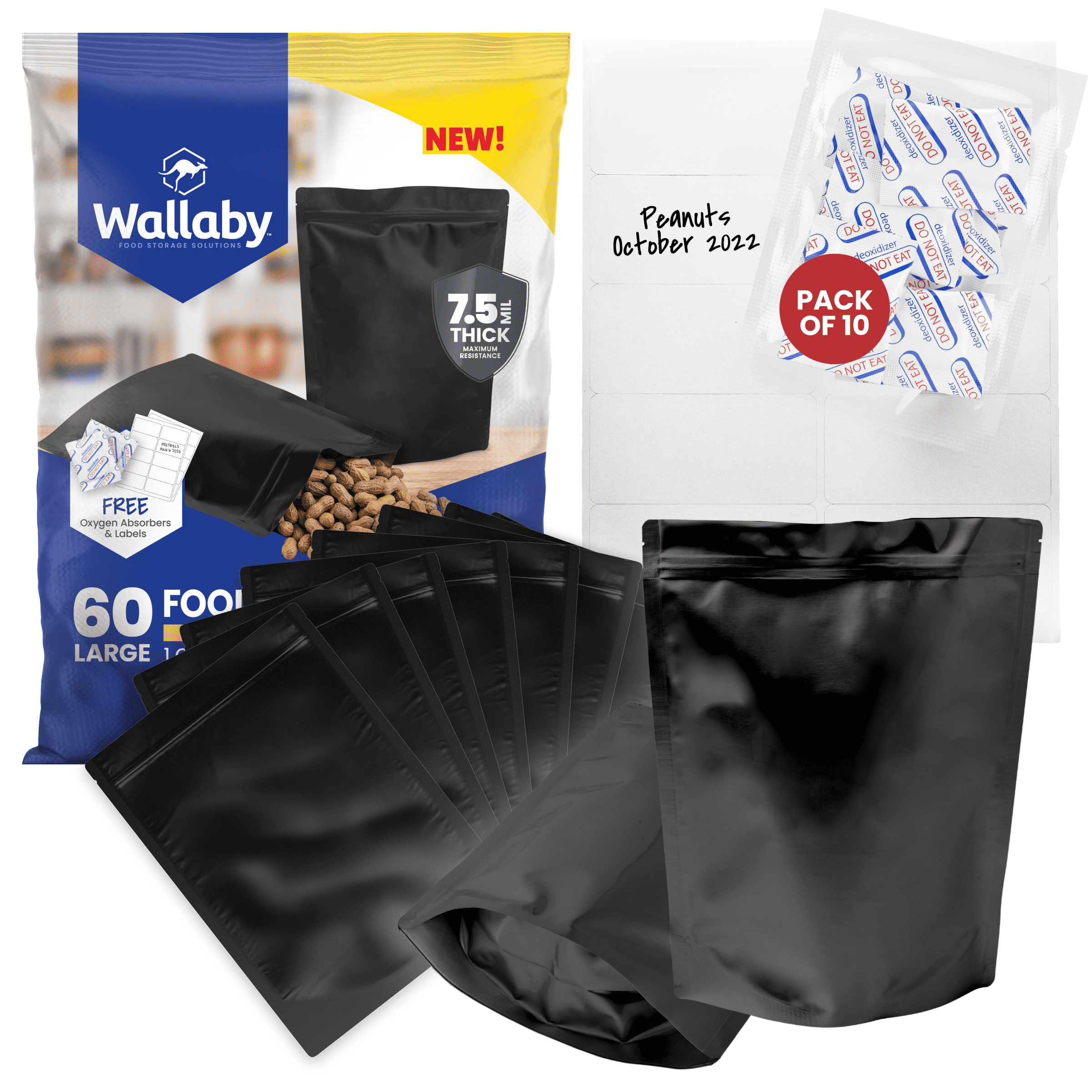 30pcs 2 Gallon Mylar Bags for Food Storage (15 Mil Extra Thick) with Oxygen  Absorbers 400CC (60 pcs), Stand-Up Zipper Pouches Resealable and Heat