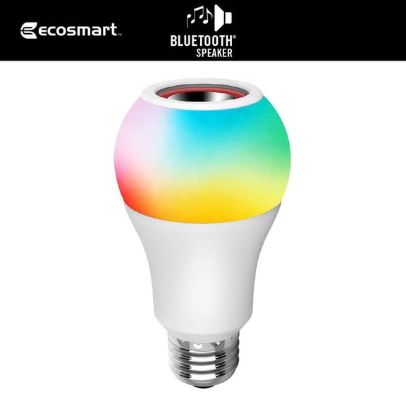 60-Watt Equivalent A19 CEC Bluetooth Speaker Colored Plus Bright White E26 LED Light Bulb with Remote Control (1-Pack)