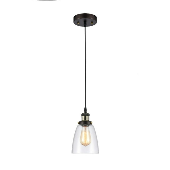 60 Watt Pendant Light with Metal Body and Glass Shade, Black and Clear