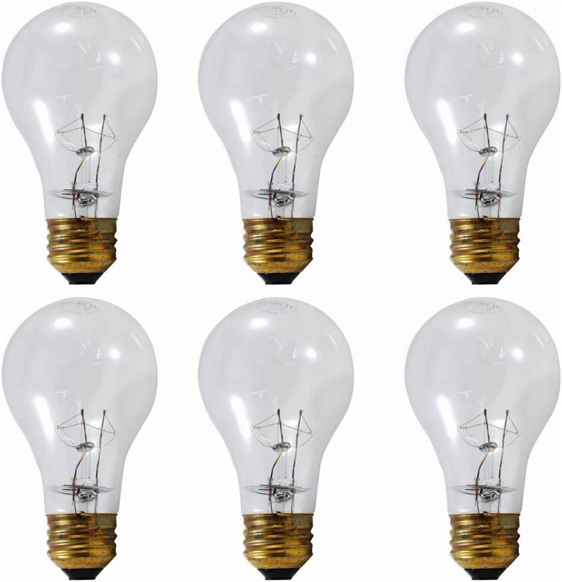 60 Watt Rough Service Traffic Signal Light Bulbs 6 Pack - Long Life 8000 Hour Incandescent A19 E26 Medium Base, 60W 120V Clear Soft White 2600K Dimmable