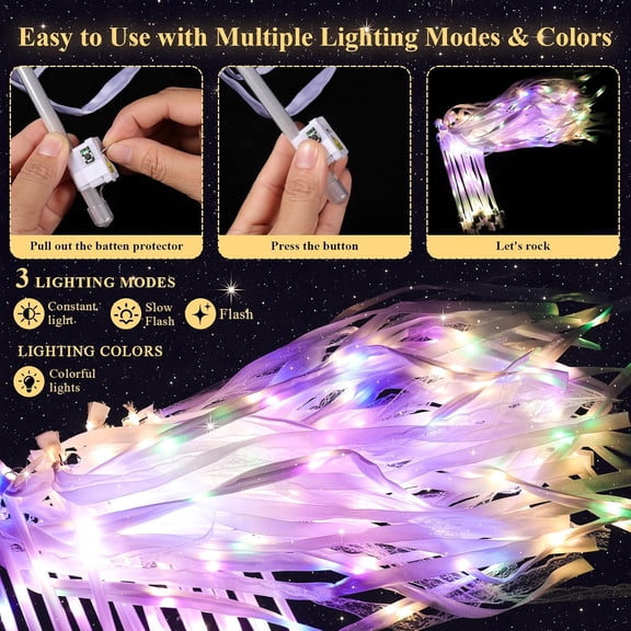 60 Wedding Send Off Light Up Wands with 4-Color LED Ribbons,Flashing Magic Wands with Bells & Streamers,Safe Photo-Friendly Sparkler Alternative for Grand Exit,Reception Favors,Dance,Quinceañera