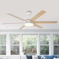 thumbnail image 1 of 60" Modern White Wood Grain Smart Ceiling Fan with Dimmable LED Light and Remote, 1 of 16