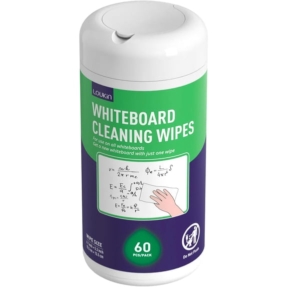 60 Whiteboard Cleaning Wipes, Dry Erase Wipes, Non-toxic White Board Cleaner for Office, School, Home