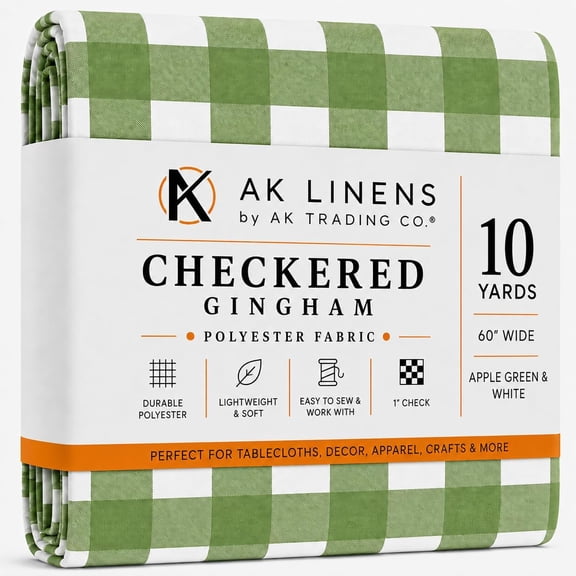 60" Wide Checkered Gingham Buffalo Check Polyester Poplin Fabric - Apple Green & White - 10 Yards