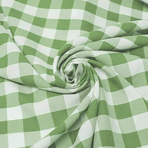 60" Wide Checkered Gingham Buffalo Check Polyester Poplin Fabric - Apple Green & White - 50 Yards