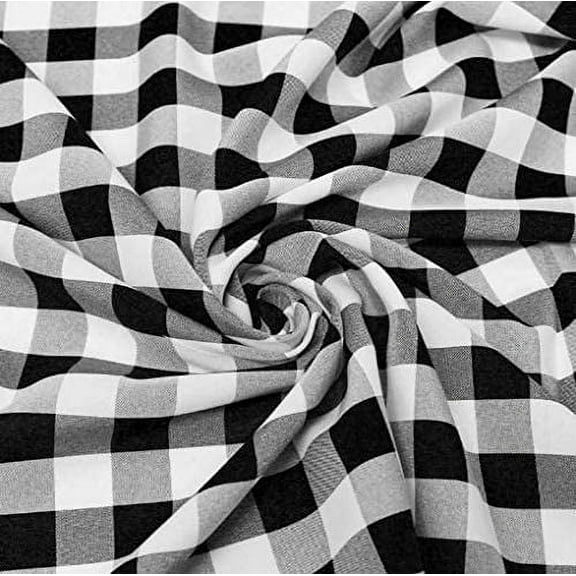 60" Wide Checkered Gingham Buffalo Check Polyester Poplin Fabric - Black & White - 1 Yard